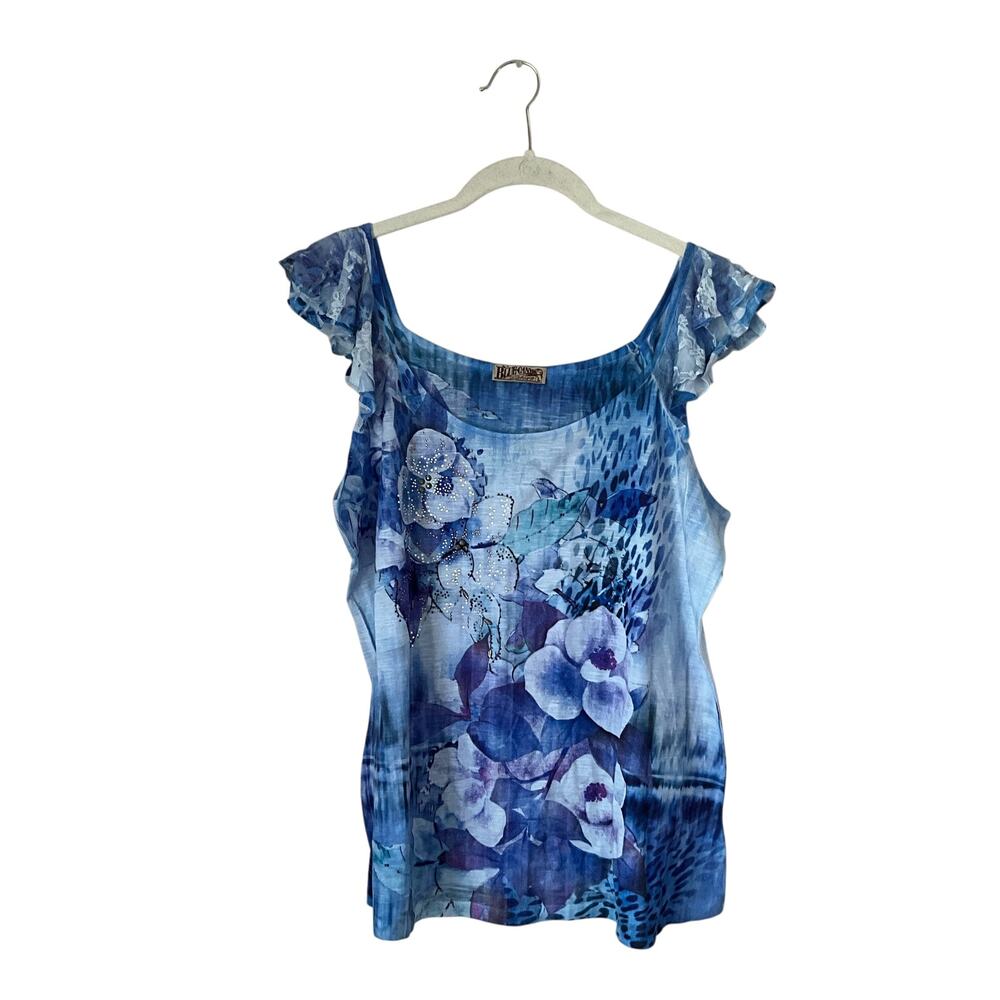 Vintage Blue Canyon Blue Floral Tank Top: 90s, Y2K